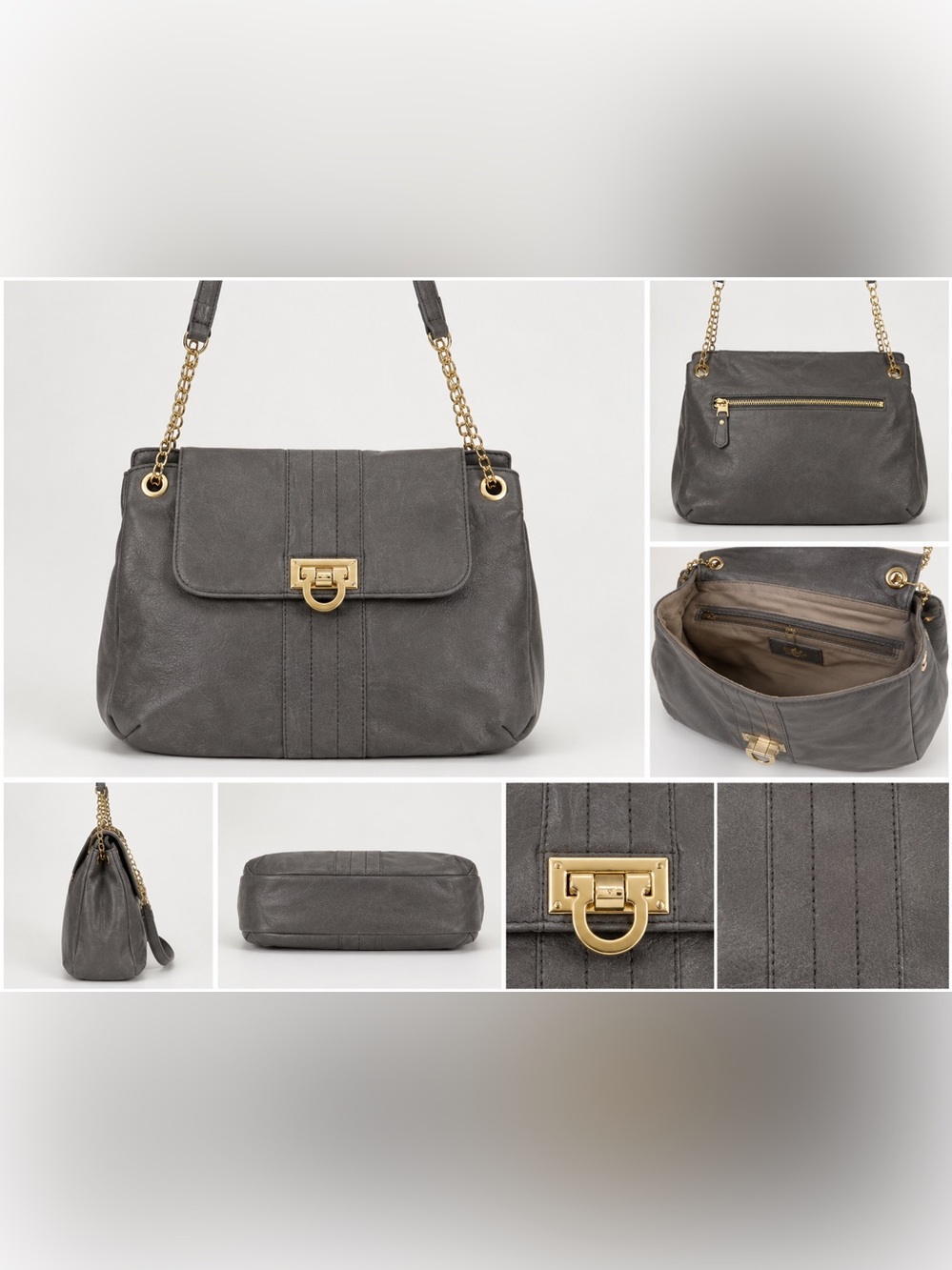 mark. Gray Crossbody Bag with Gold Chain Detail